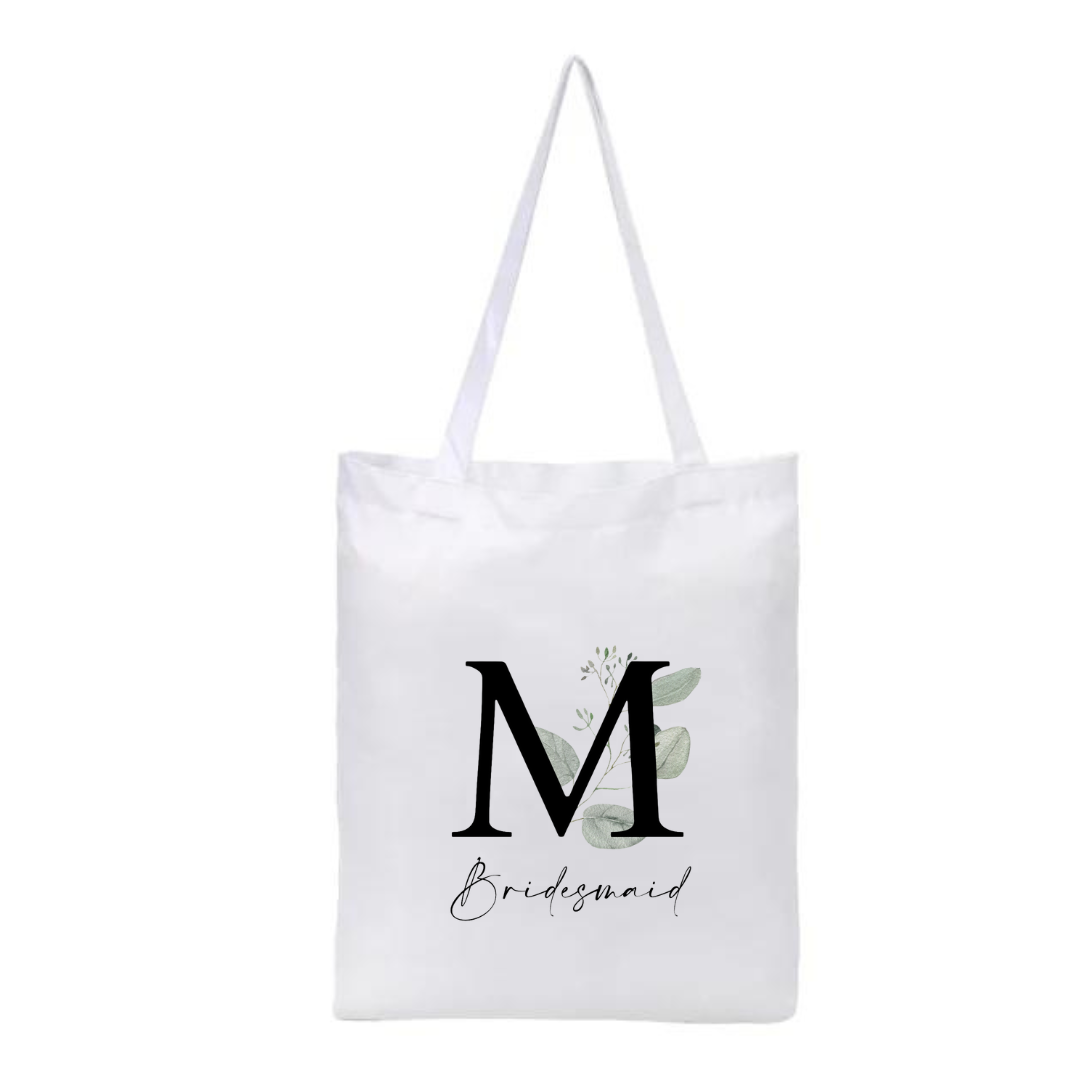 Personalised Bridesmaid Shopper Bag - Eucalyptus Initial Design