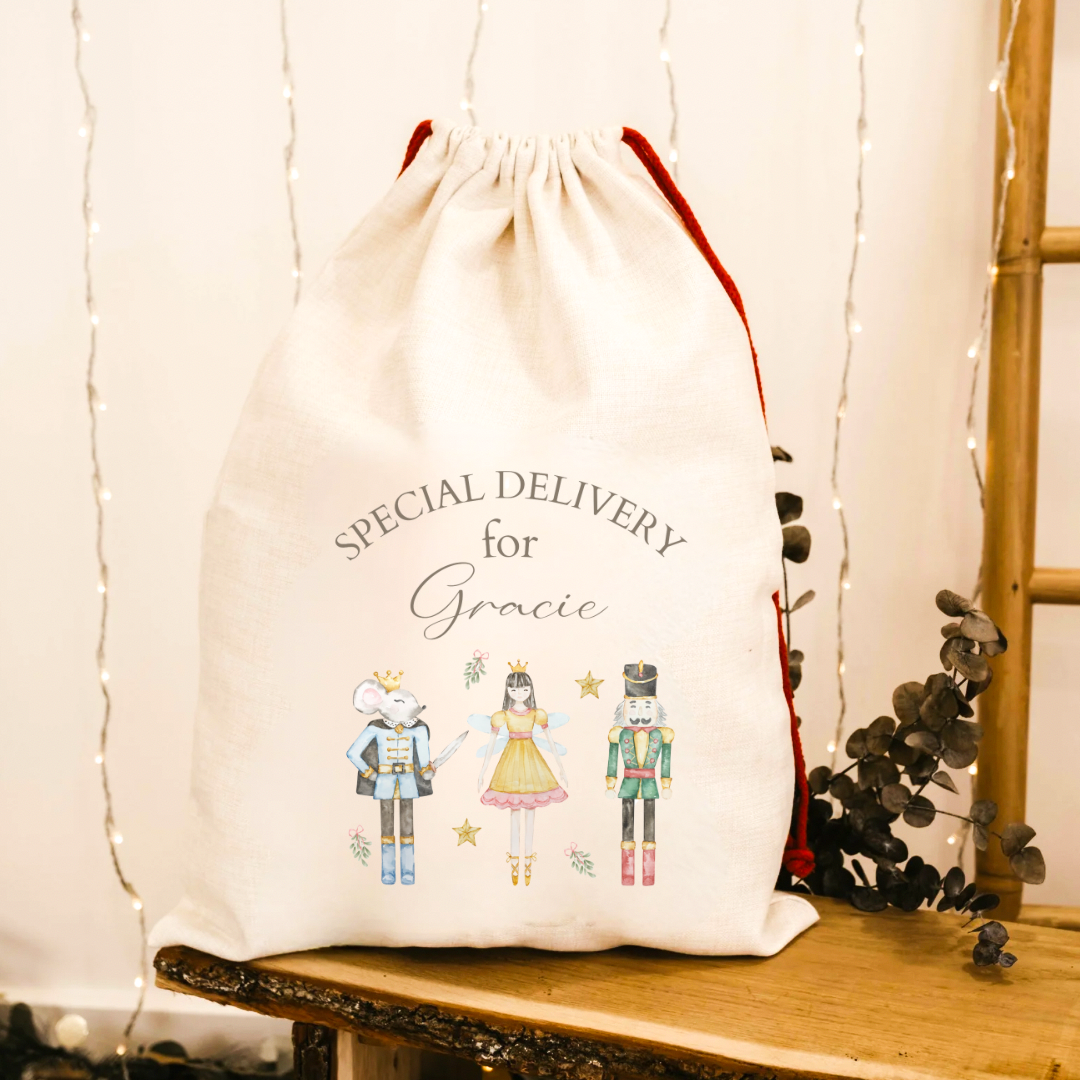 Personalised Linen Santa Sack - Nutcracker Design