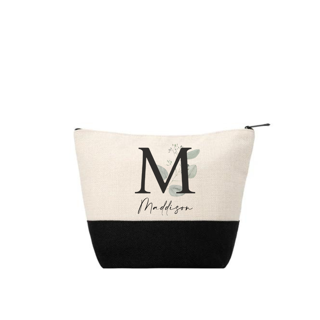 Personalised Bridesmaid Cosmetic Bag - Eucalyptus Initial Design