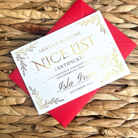 Personalised ‘Nice List’ Certificate