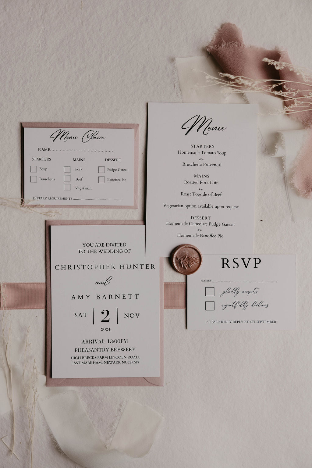 Wedding Invitations - Dusky Pink