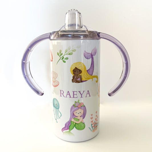 Children’s Personalised Sippy cup for Toddlers- Bright Mermaids