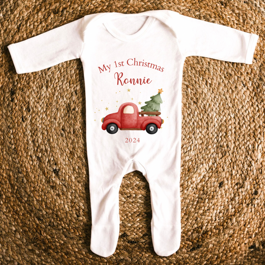 Personalised ‘My First Christmas’ Sleepsuit. Truck Design