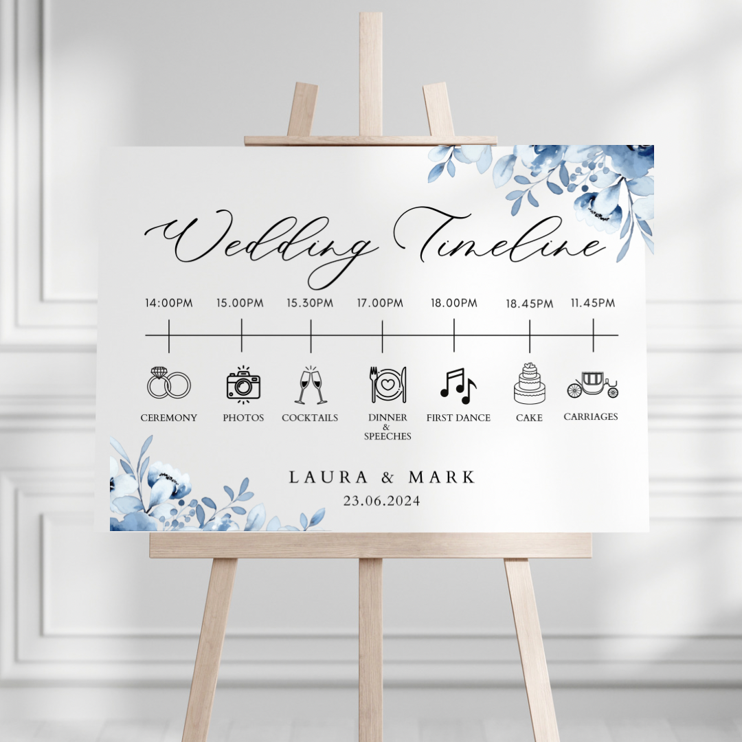 Dusky Blue Wedding Timeline Sign - Order of the Day